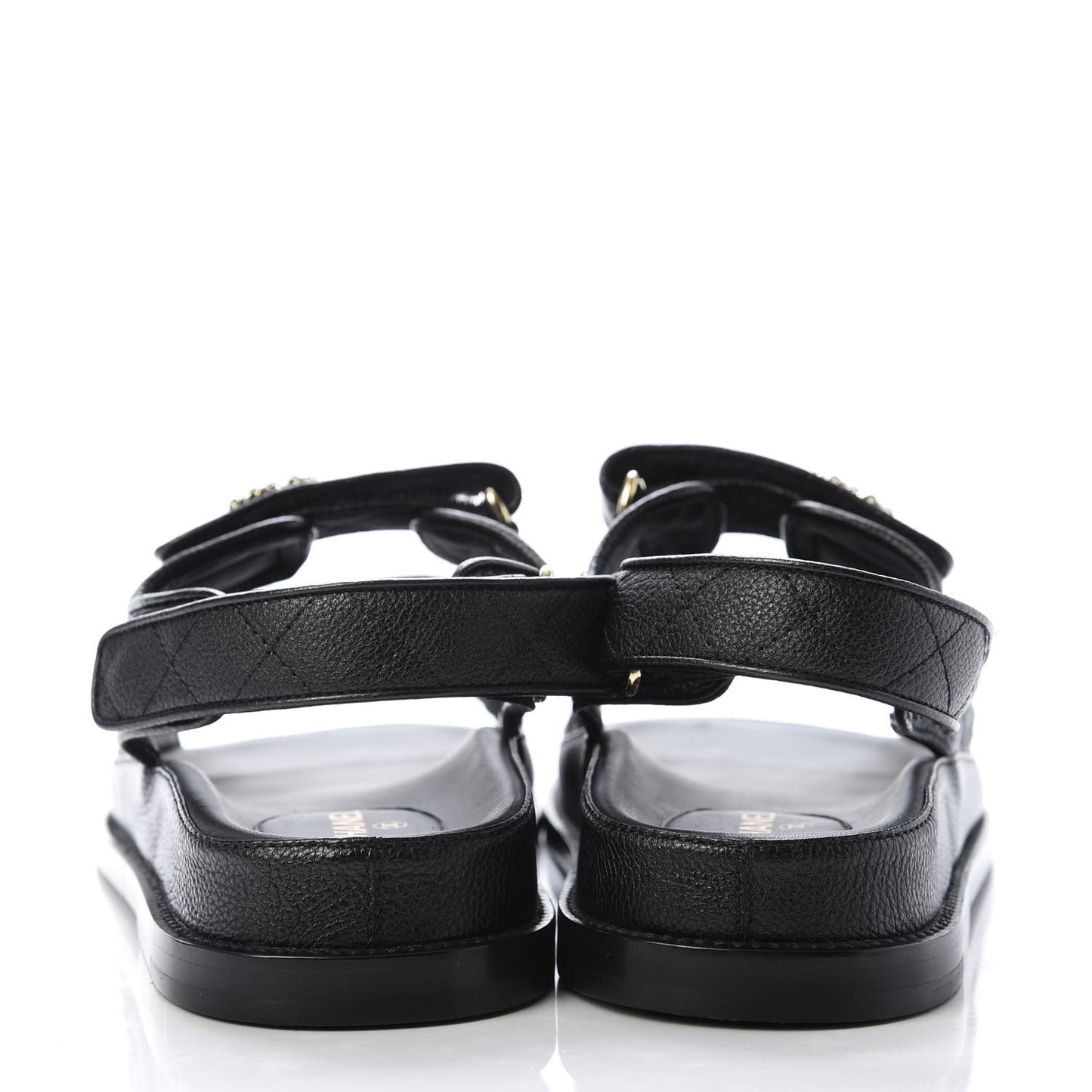 Grained Calfskin Velcro Dad Sandals 39 Black