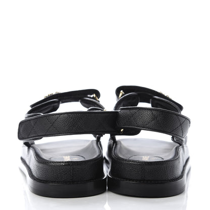 Chanel Grained Calfskin Velcro Dad Sandals 39 Black 6 of 10