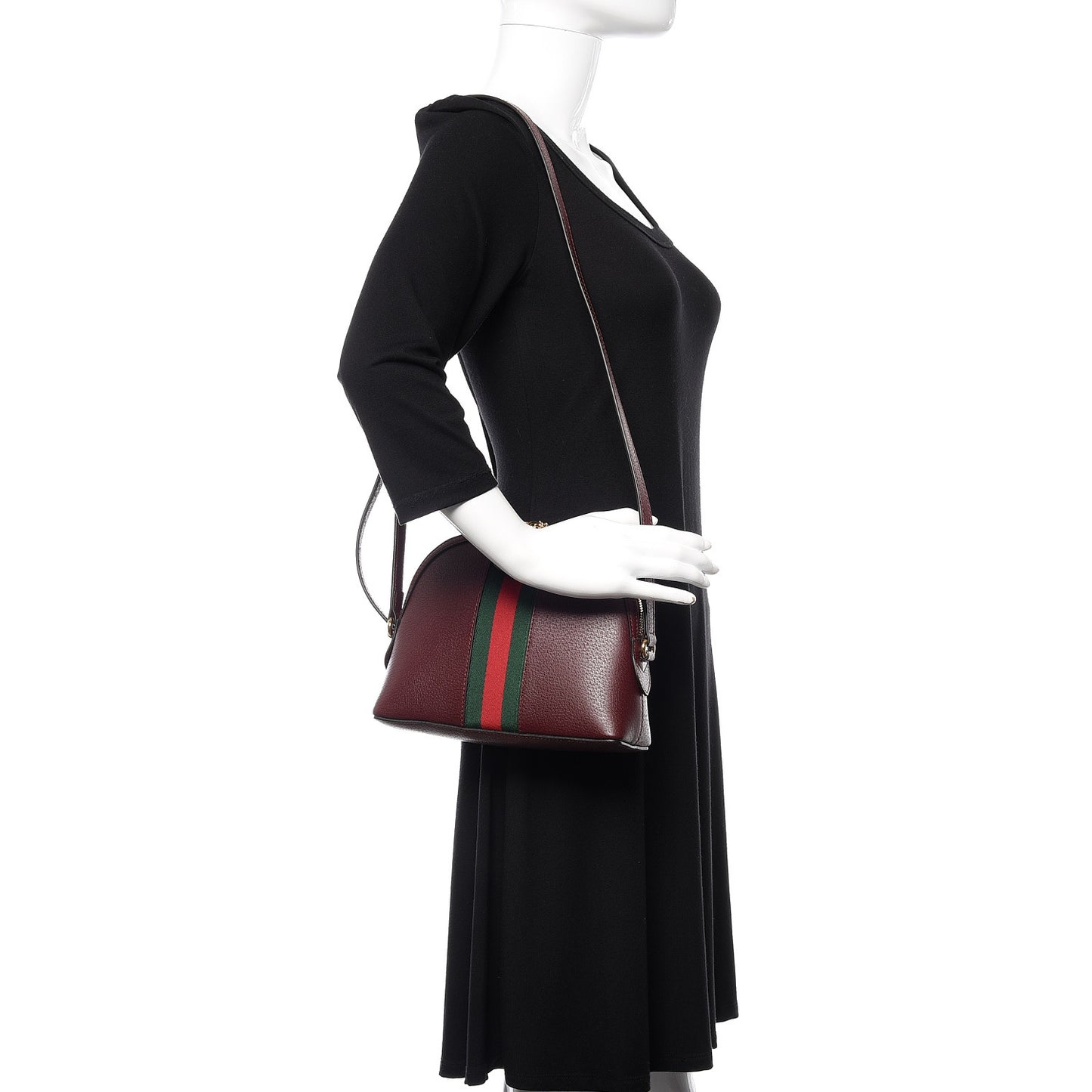 Textured Calfskin Web Small Ophidia Dome Shoulder Bag Vintage Bordeaux