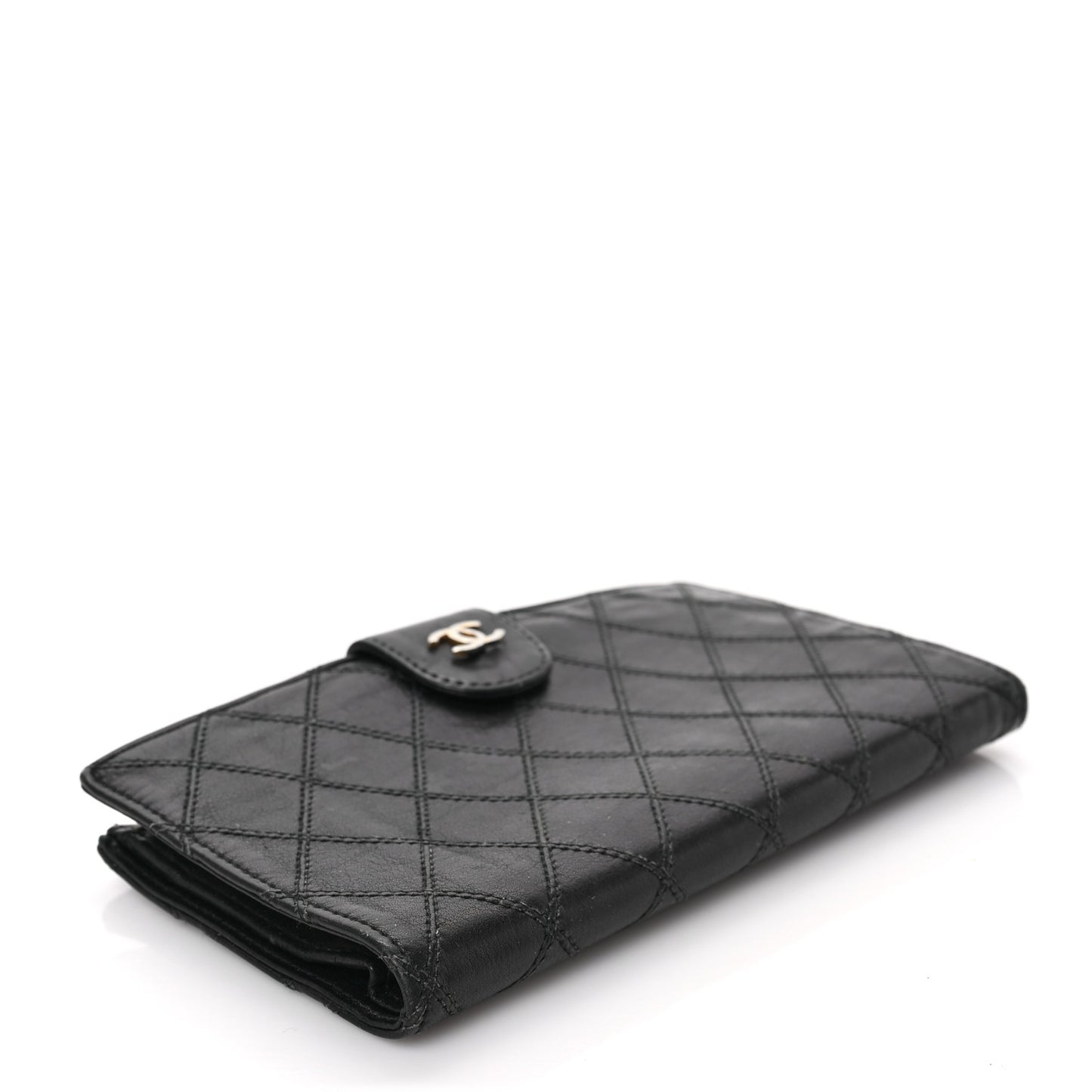 Lambskin Diamond Stitched French Wallet Black