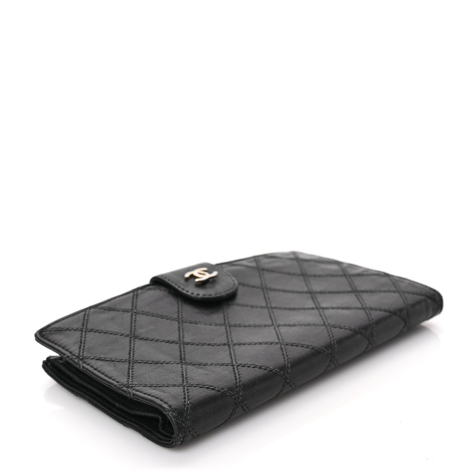 Chanel Lambskin Diamond Stitched French Wallet Black 7 of 8