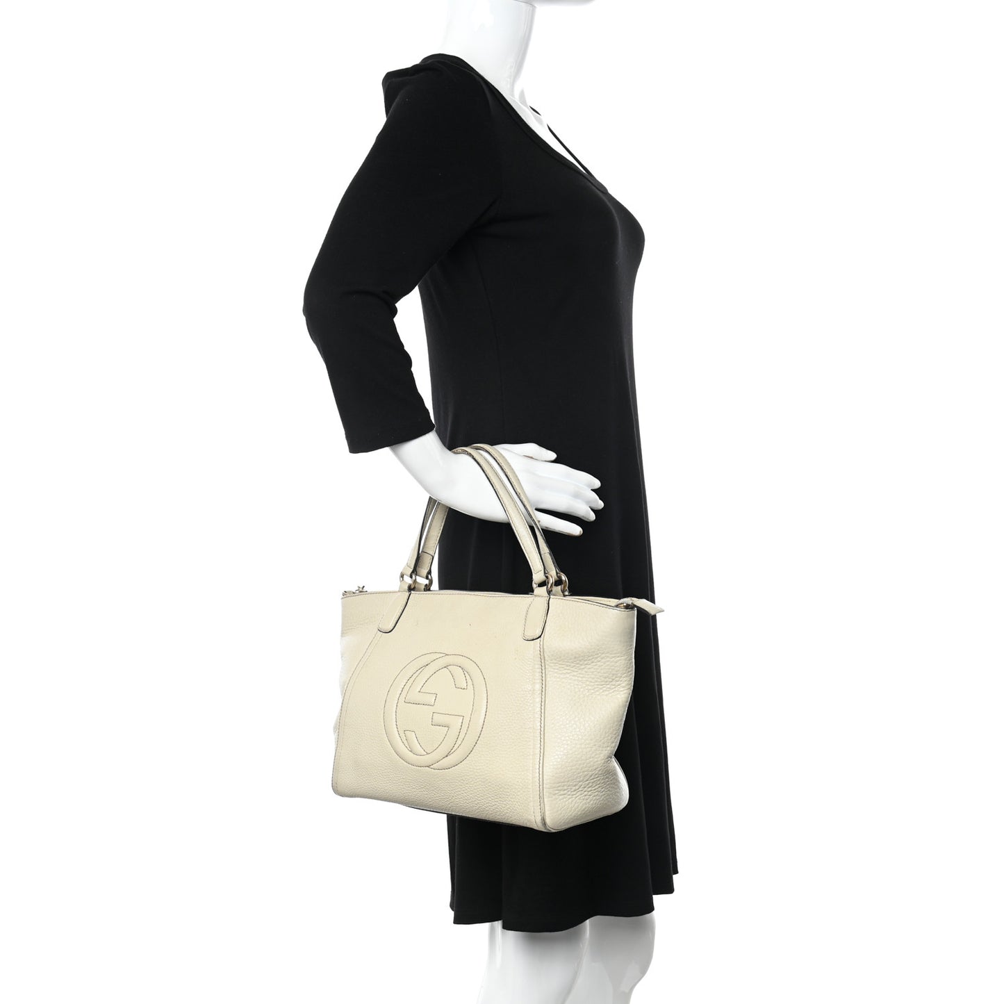 Pebbled Calfskin Small Soho Top Handle Bag Off White