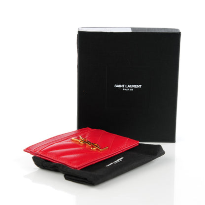 Saint Laurent Grain De Poudre Matelasse Chevron Monogram Credit Card Case Red 5 of 22