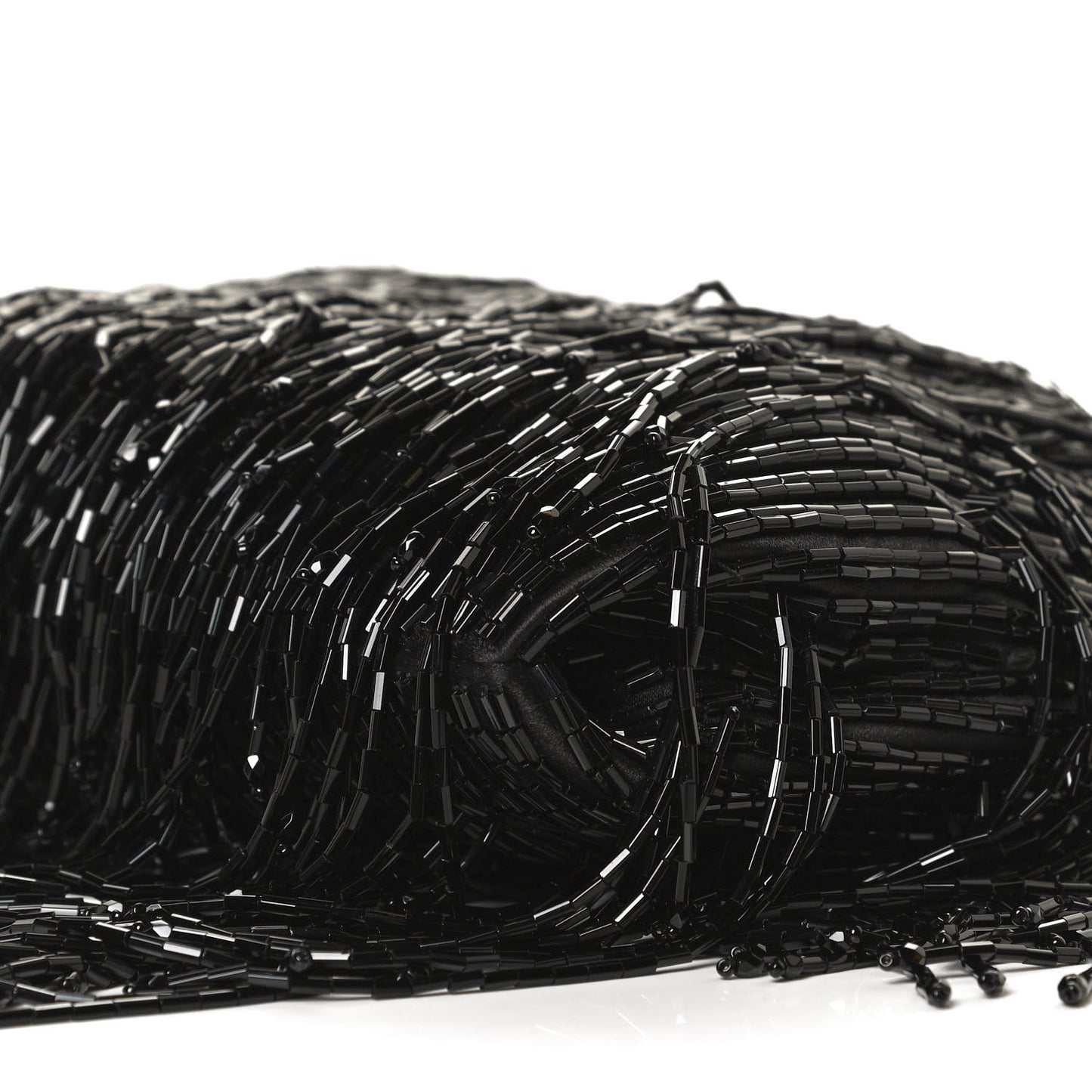 Satin Bead Embellished Callie Fringe Tassel Chain Evening Bag Black