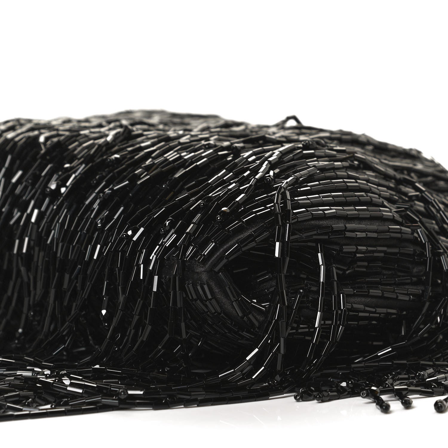 Jimmy Choo Satin Bead Embellished Callie Fringe Tassel Chain Evening Bag Black 10 of 12