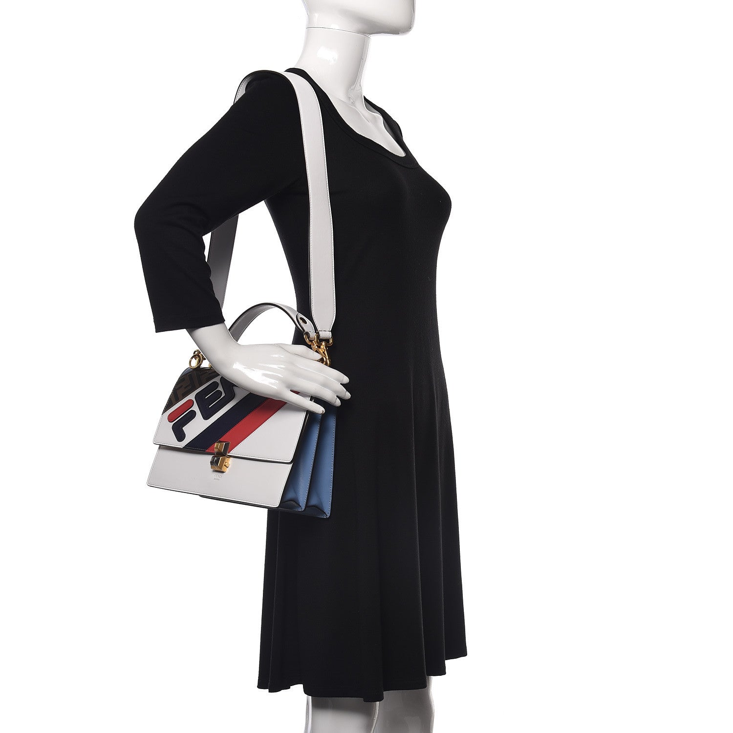 Fendi X FILA Vitello Liberty Mania Bi-Color FF 1974 Embossed Kan I Shoulder Bag White Nebula Multicolor 2 of 14