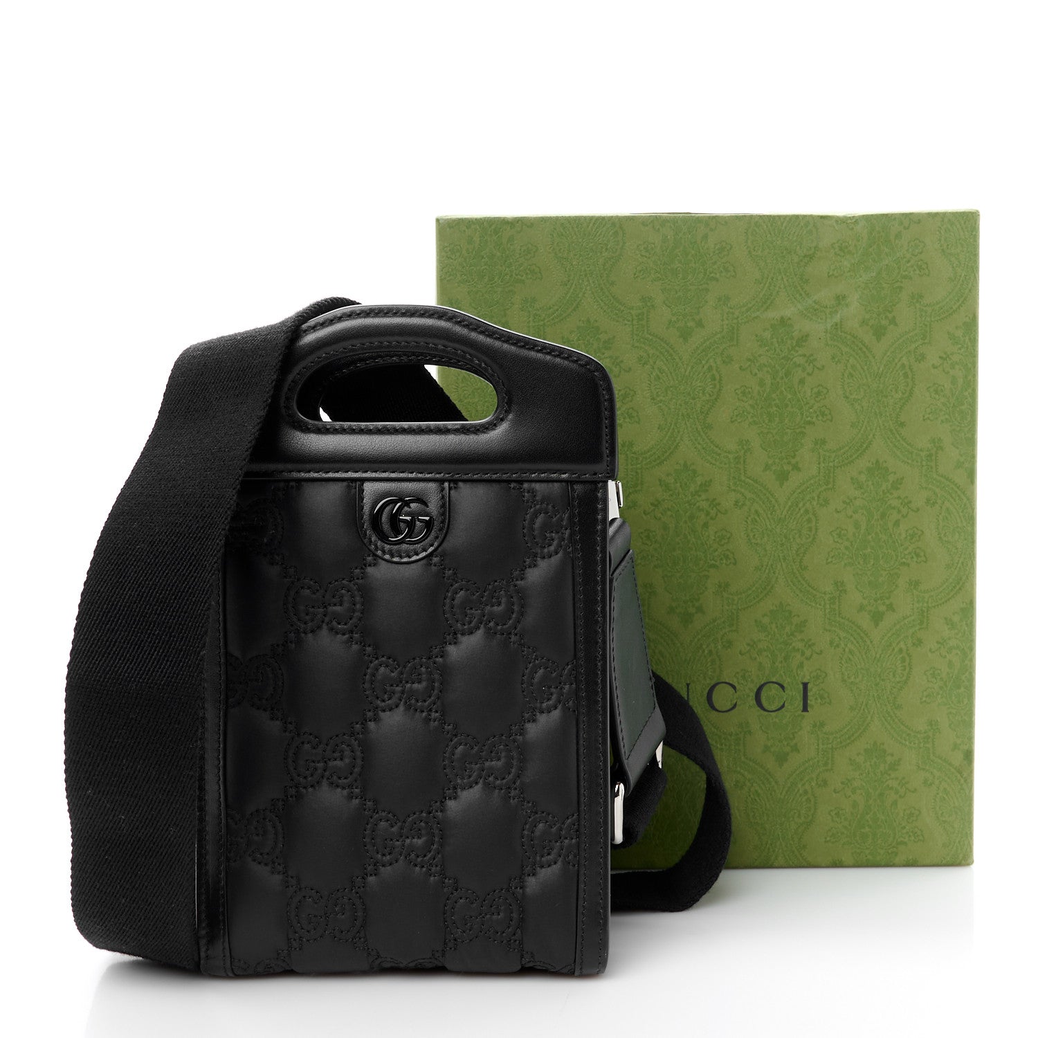 Gucci Nylon Calfskin Enamel GG Matelasse Mini Top Slip Handle Crossbody Bag Black 10 of 10