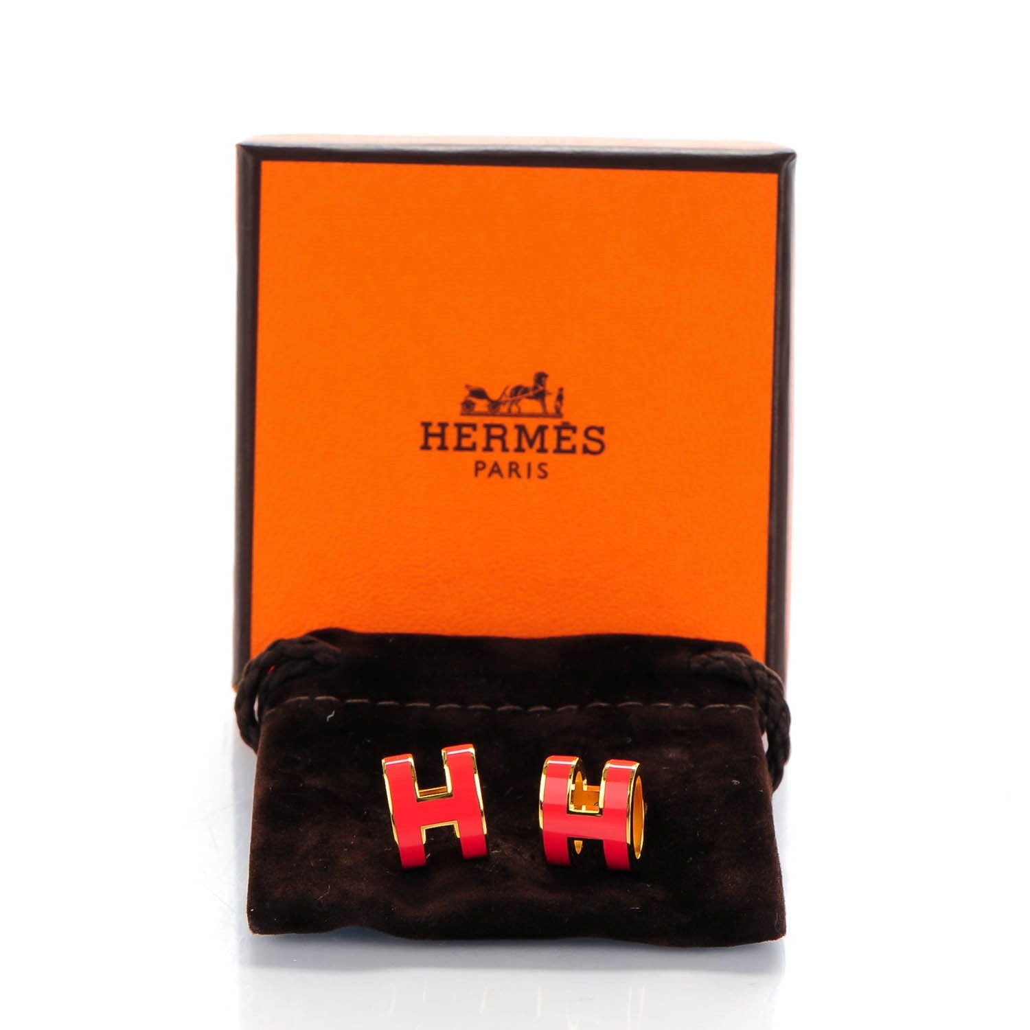 Hermes Gold Lacquered Pop H Earrings Rouge Corail 5 of 5