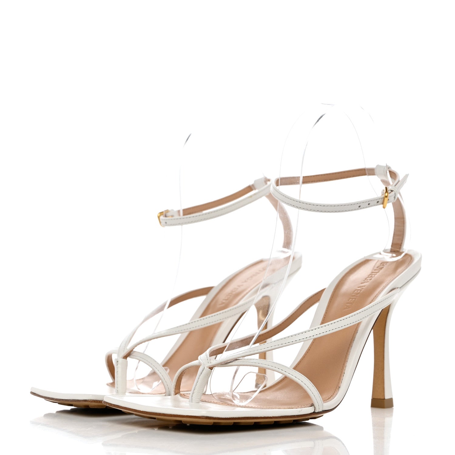 Bottega Veneta Lambskin Stretch Multi Strap 90mm Sandals 38.5 Optic White 3 of 8