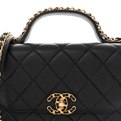 Chanel Lambskin Quilted Small Chain Infinity Top Handle Flap Black 8 of 14