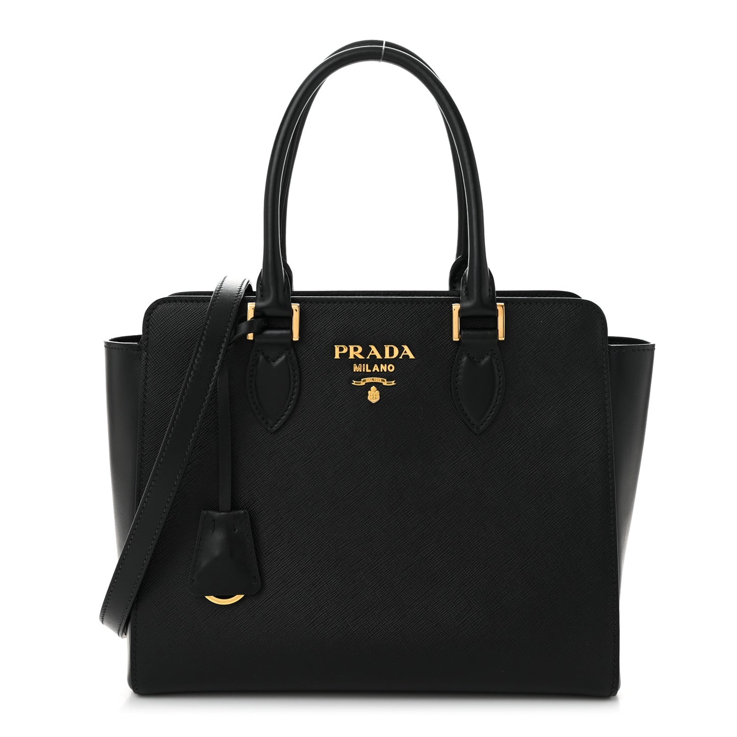 Saffiano Soft Calfskin Small Zippered Tote Black