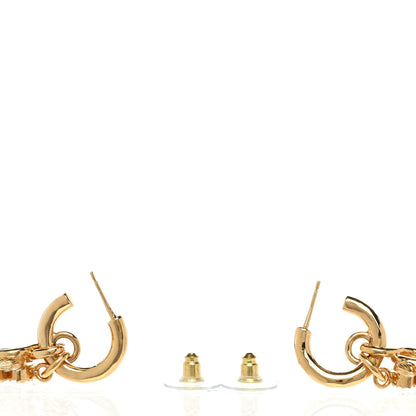 Chanel Metal Crystal Wheat CC Hoop Drop Earrings Gold 3 of 5