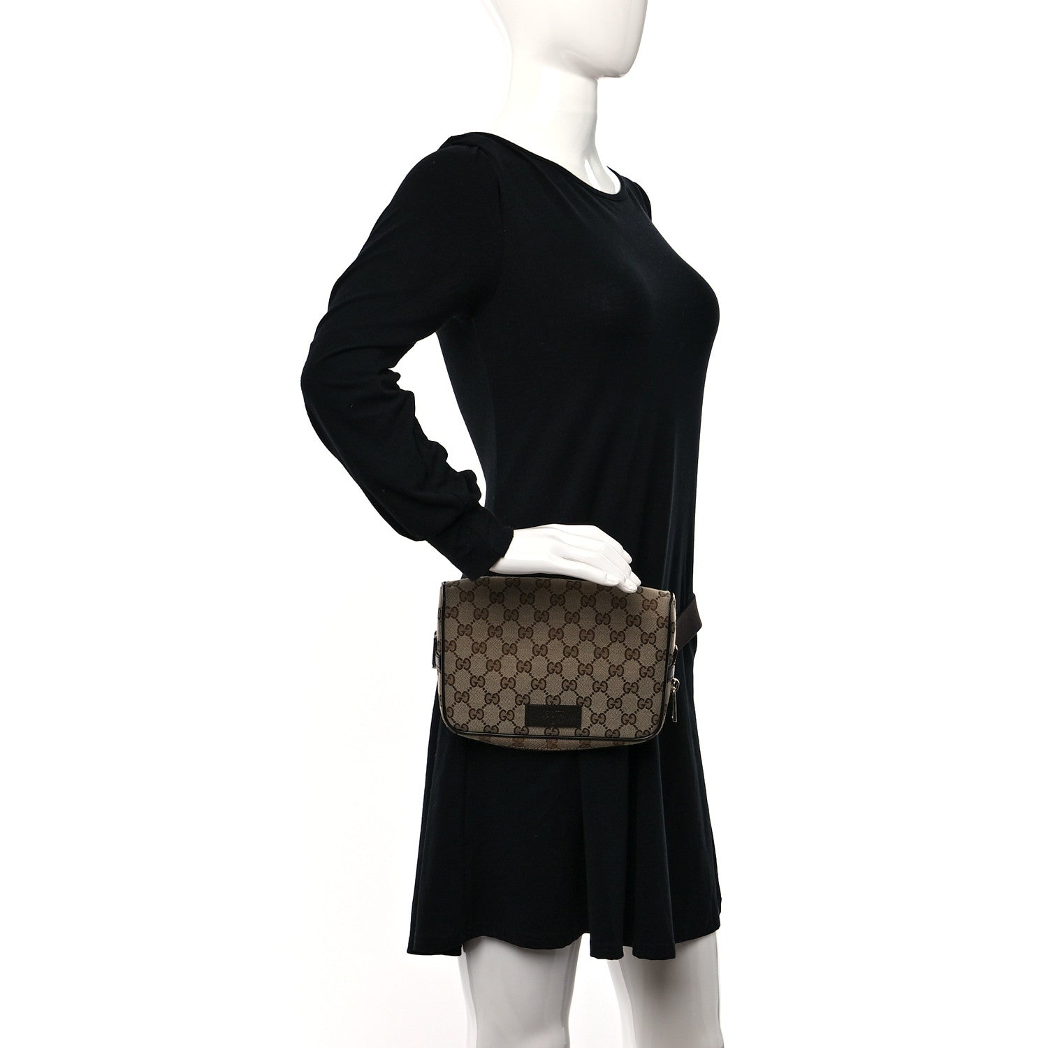 Gucci Monogram Dollar Calfskin Belt Bag Beige Ebony Testa di Moro Marrone Scuro 2 of 9