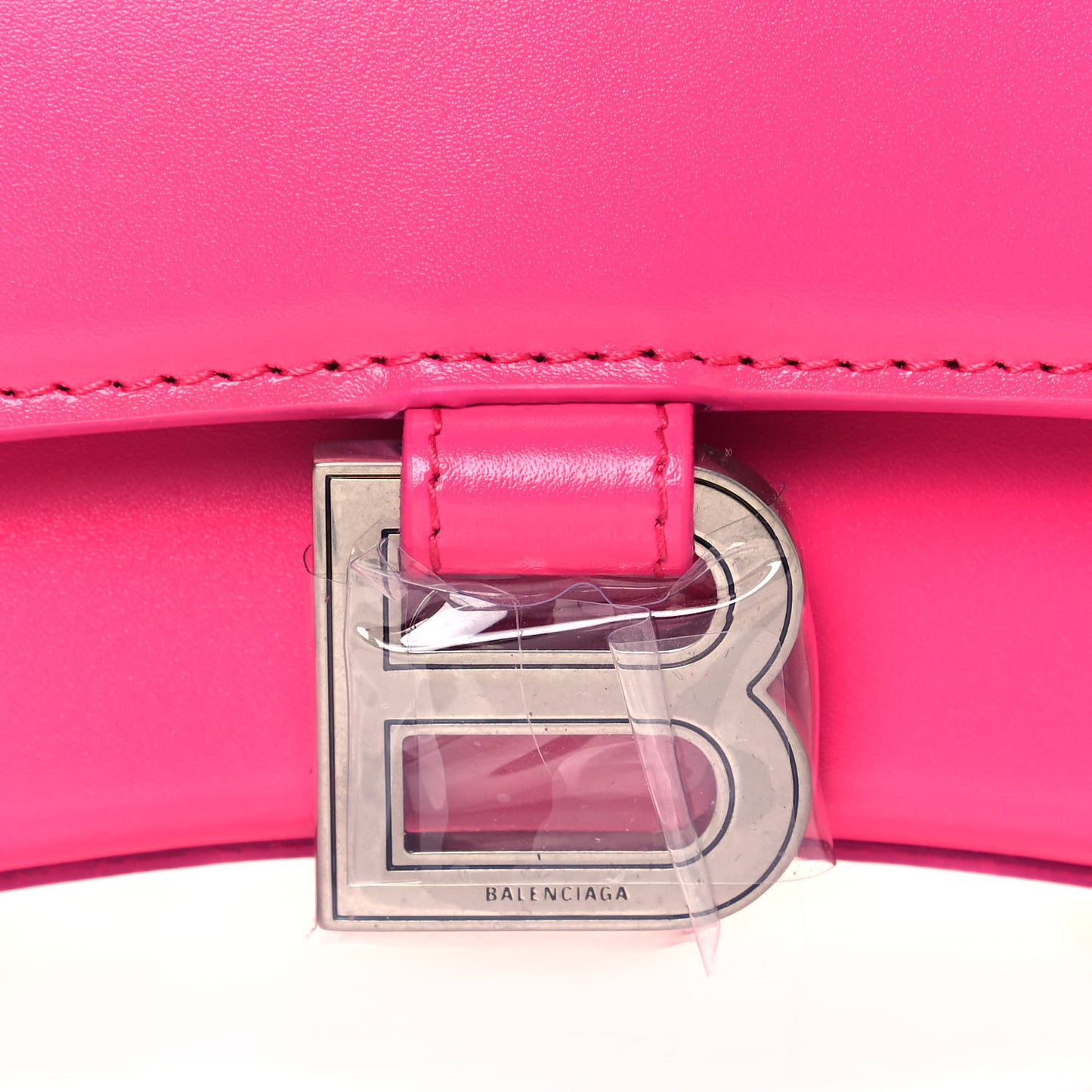 Shiny Box Calfskin Small Hourglass Top Handle Bag Acid Fuchsia