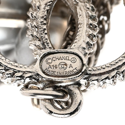 Chanel Metal Chain Pearl CC Drop Earrings Silver 4 of 4