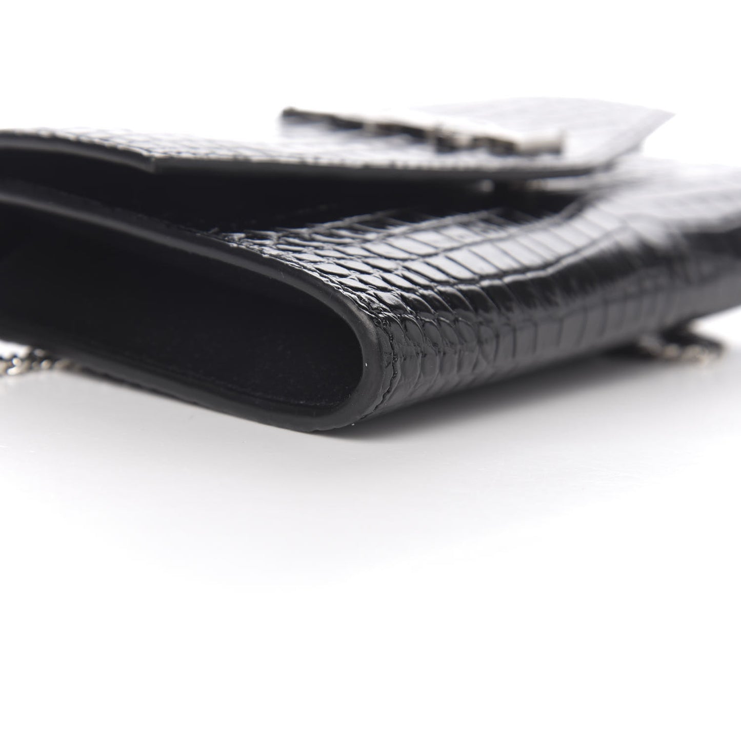 Calfskin Crocodile Embossed Monogram Uptown Chain Wallet Black