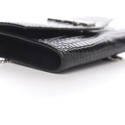 Saint Laurent Calfskin Crocodile Embossed Monogram Uptown Chain Wallet Black 7 of 9