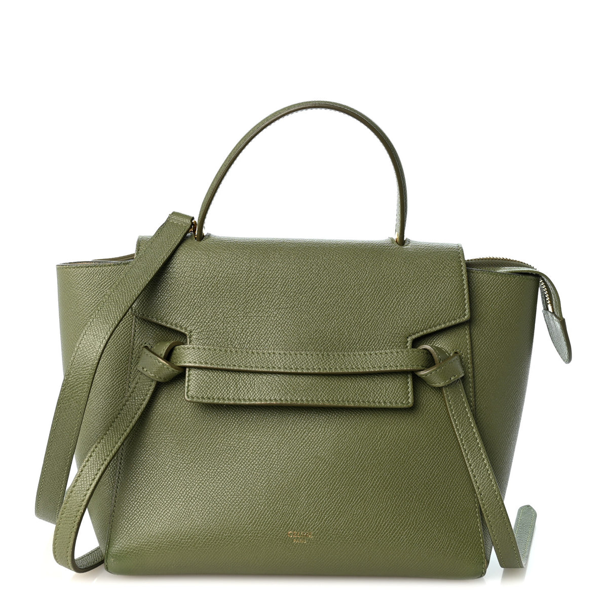 Grained Calfskin Micro Belt Bag Army Green