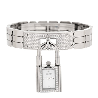 Hermes Stainless Steel Diamond Pave 16mm Kelly Quartz Watch 2 of 5