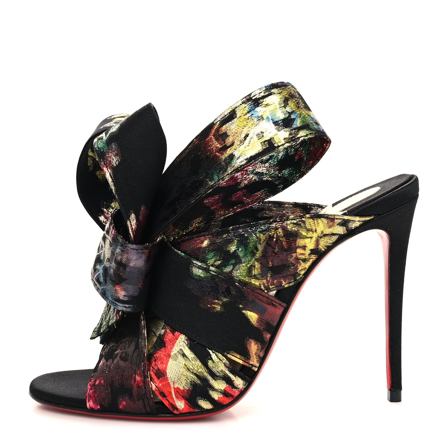 Metallic Brocade Bow Samouraissa 100 Mule Sandals 36.5 Black Multicolor