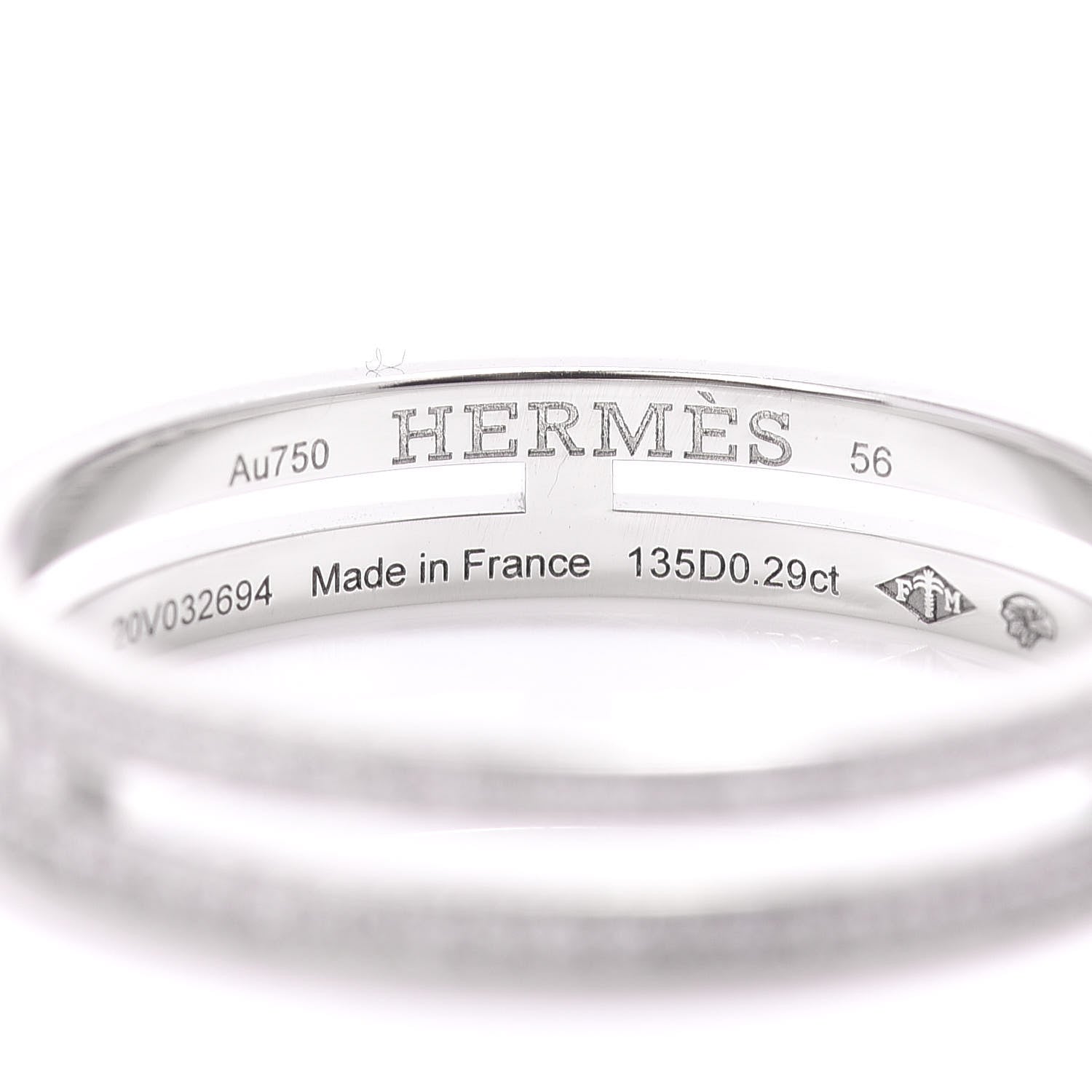 Hermes 18K White Gold Diamond Ariane Wedding Band Ring 56 7.5 4 of 5