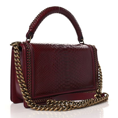 Chanel Snakeskin New Medium Boy Top Handle Flap Dark Red 3 of 9