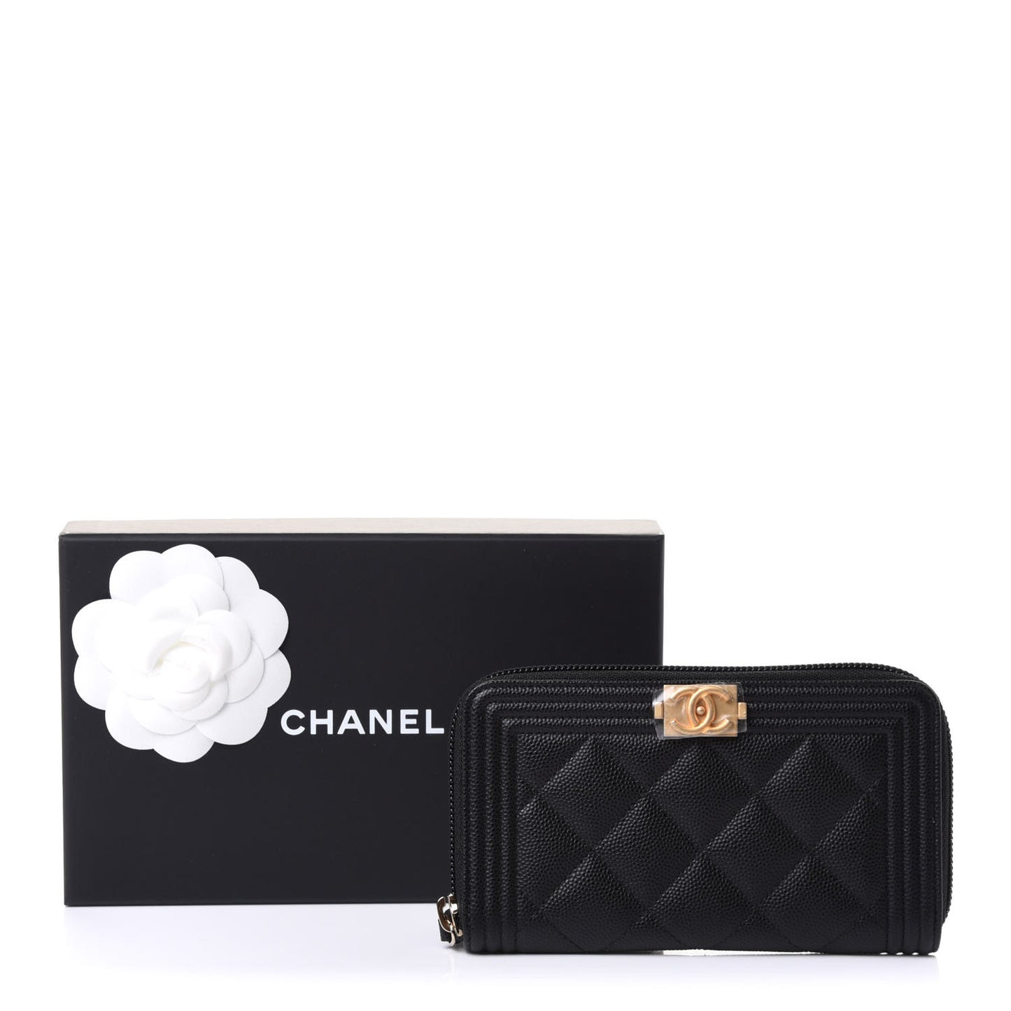 Caviar Quilted Small Boy Zip Around Wallet Black