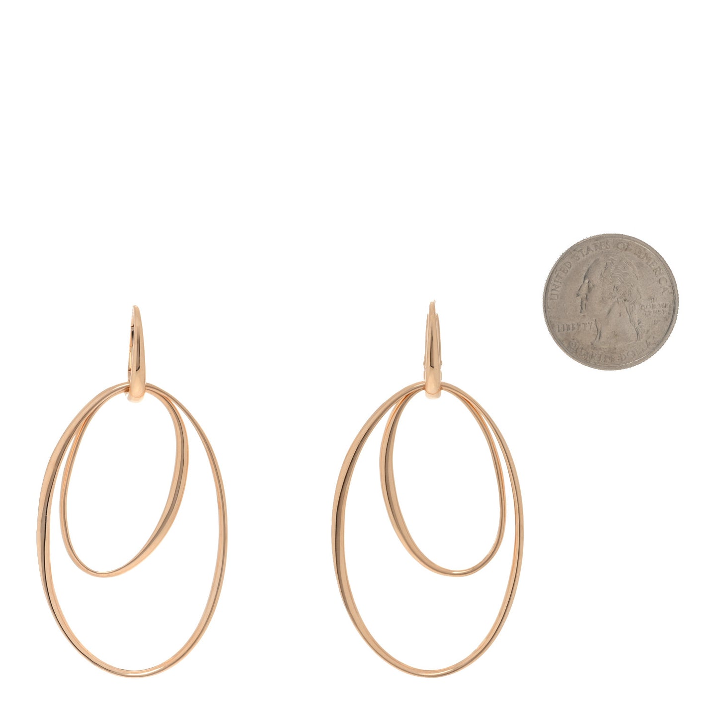 18K Rose Gold Oval Hoop Drop Earrings