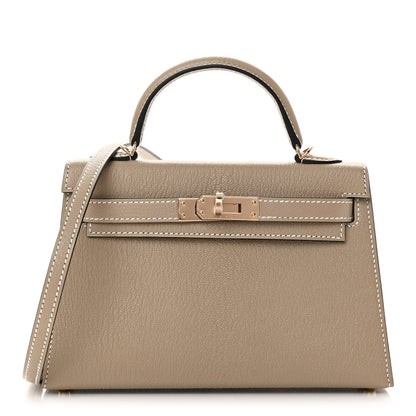Hermes Chevre Mysore Horseshoe Mini Kelly Sellier 20 Gris Tourterelle Bleu Indigo 1 of 13
