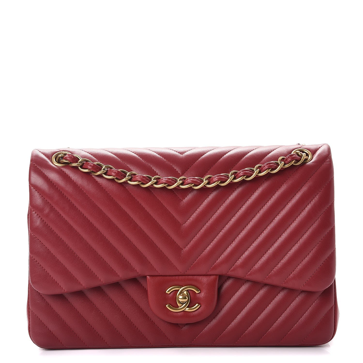 Chanel Lambskin Chevron Quilted Jumbo Double Flap Dark Red 1 of 8