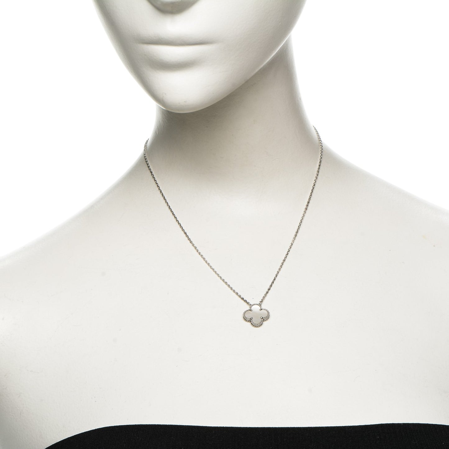 18K White Gold Mother of Pearl Vintage Alhambra Pendant Necklace