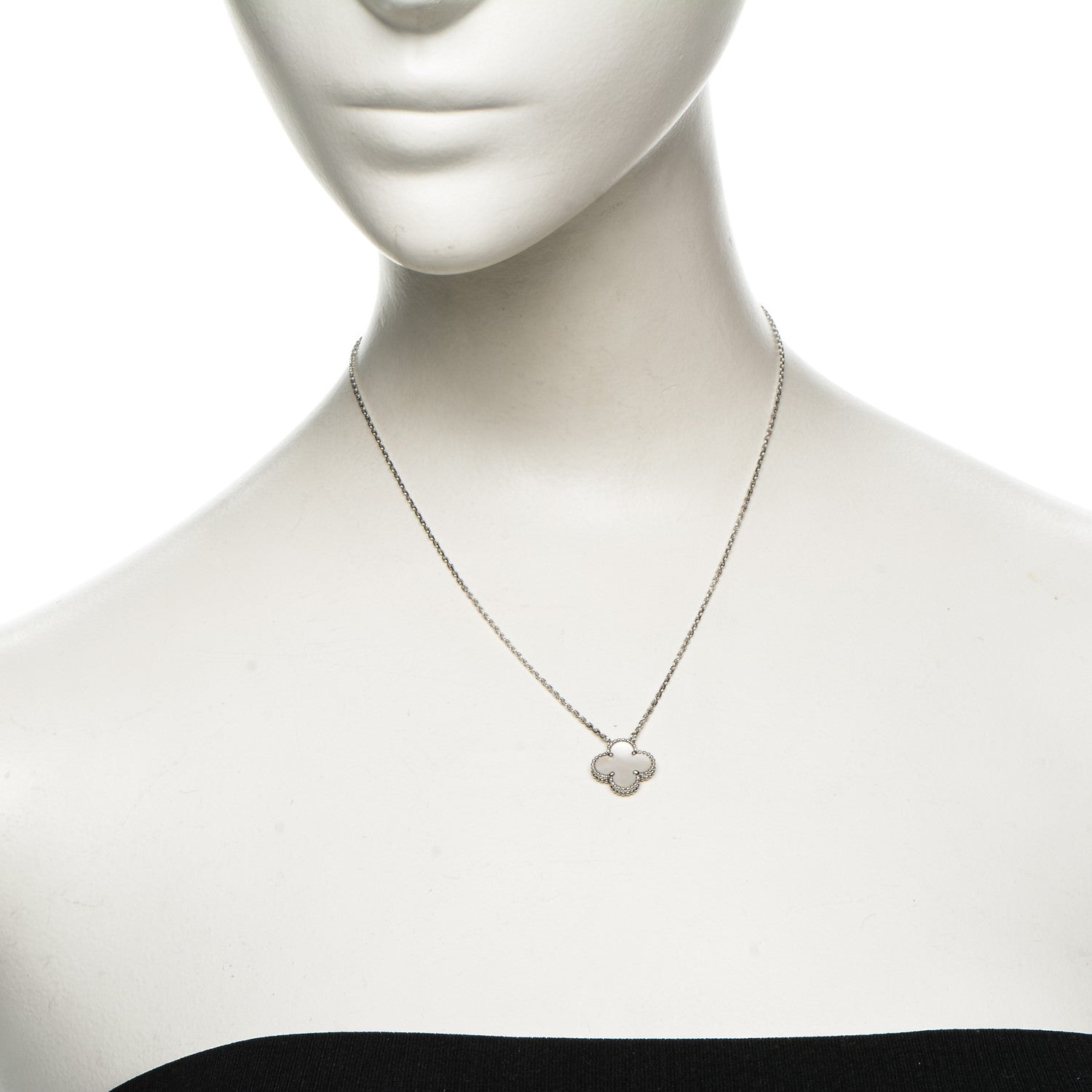 Van Cleef & Arpels 18K White Gold Mother of Pearl Vintage Alhambra Pendant Necklace 2 of 7