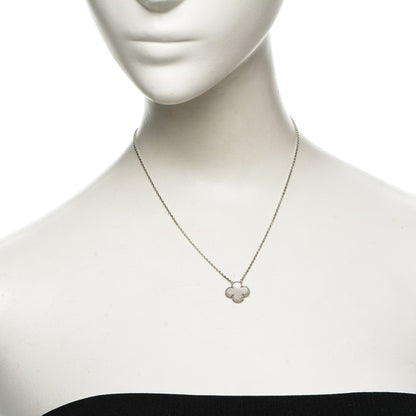 Van Cleef & Arpels 18K White Gold Mother of Pearl Vintage Alhambra Pendant Necklace 2 of 7