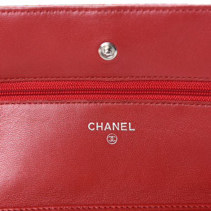 Chanel Lambskin Quilted Wallet on Chain WOC Red 9 of 12