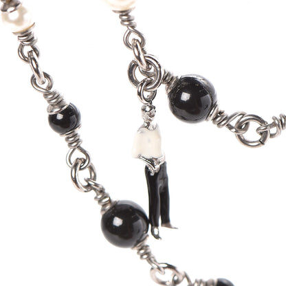 Chanel Pearl Beaded Enamel CC Coco Long Necklace Black Silver 6 of 10