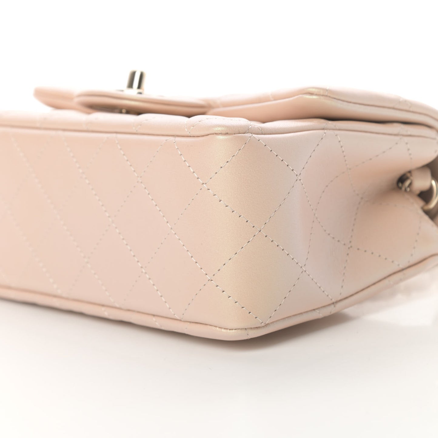 Iridescent Calfskin Quilted Mini Rectangular Flap Beige
