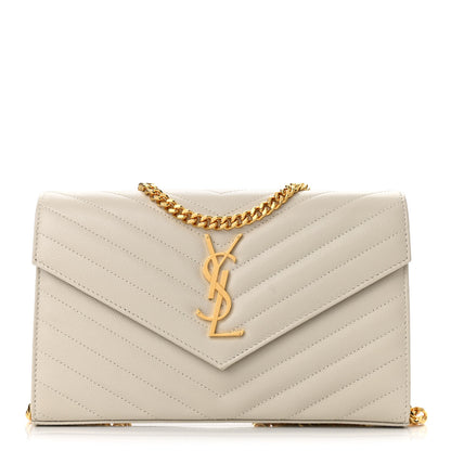 Saint Laurent Grain De Poudre Matelasse Chevron Monogram Chain Wallet Crema Soft 1 of 10