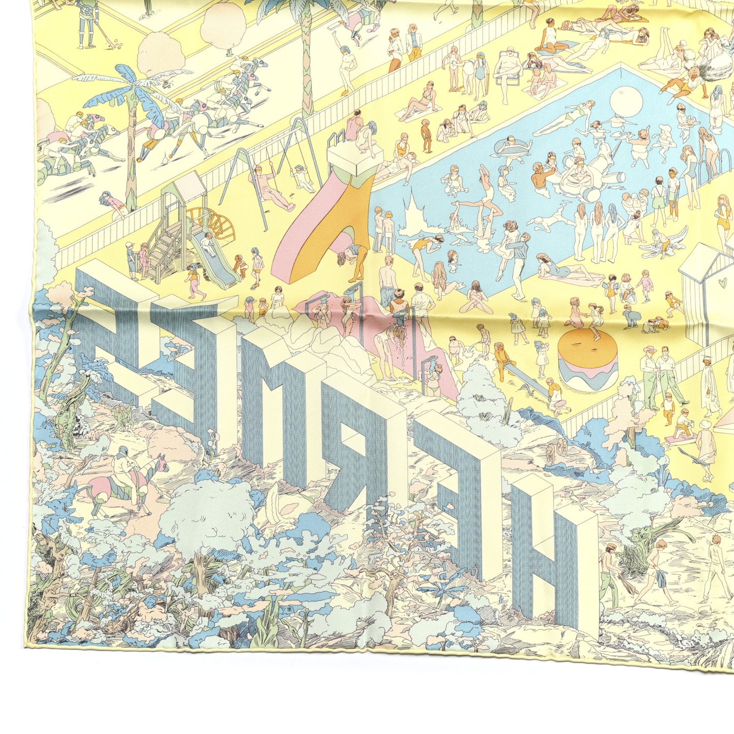 Silk On The Beach Scarf 90 Jaune Soufre Aqua
