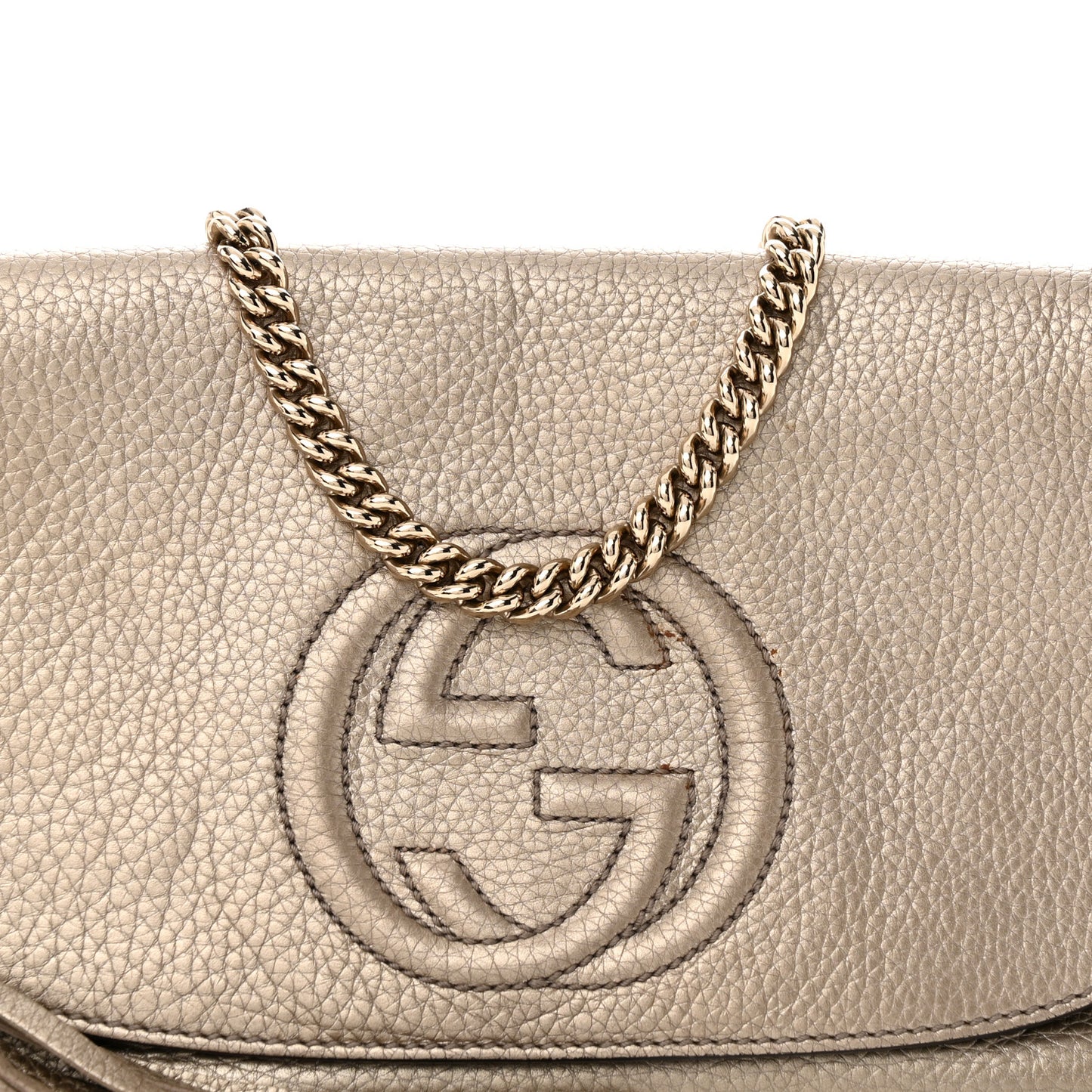 Metallic Cellarius Calfskin Medium Soho Flap Crossbody New Golden Beige