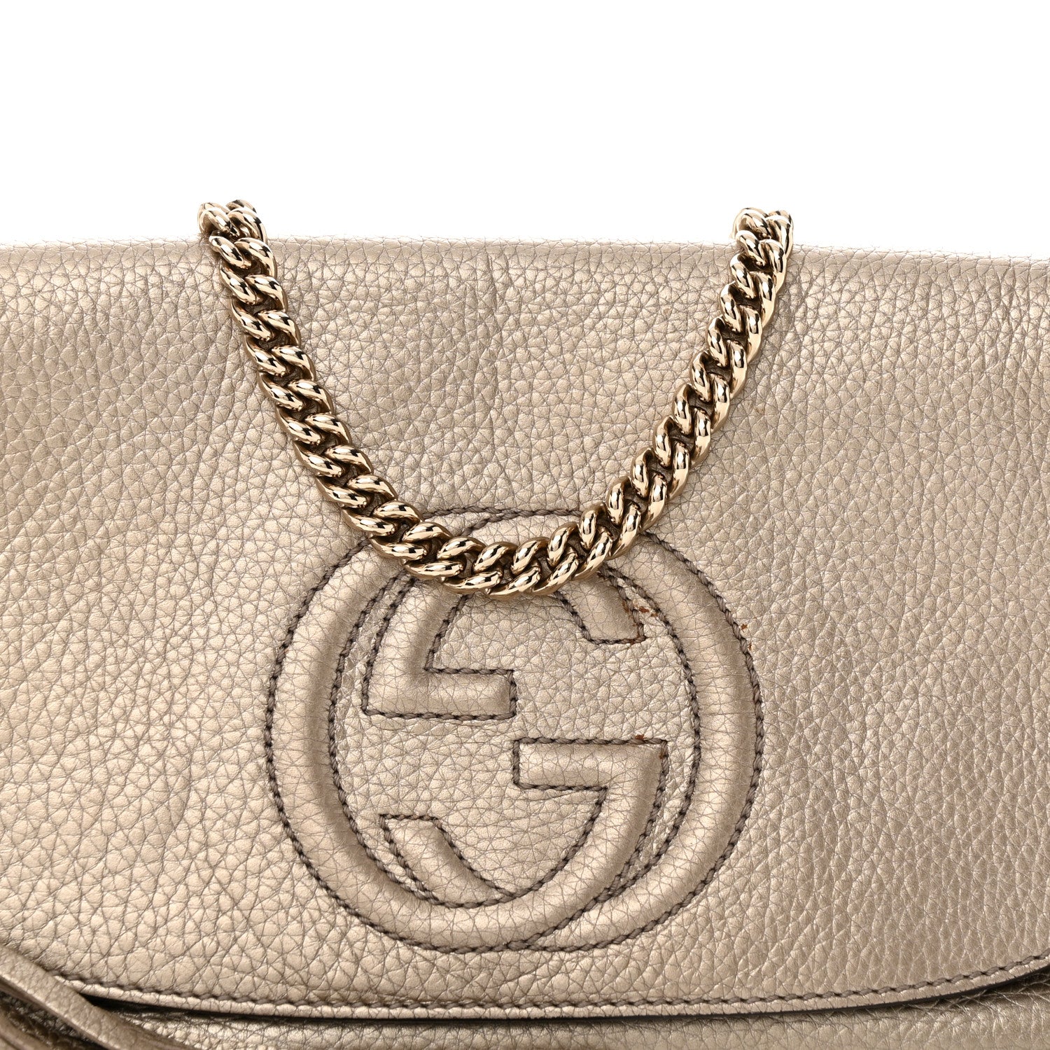 Gucci Metallic Cellarius Calfskin Medium Soho Flap Crossbody New Golden Beige 8 of 11