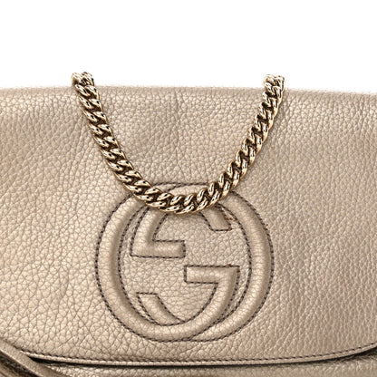 Gucci Metallic Cellarius Calfskin Medium Soho Flap Crossbody New Golden Beige 8 of 11