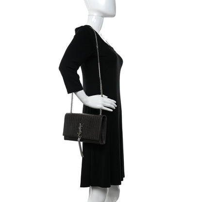 Saint Laurent Calfskin Crocodile Embossed Medium Classic Monogram Kate Tassel Satchel Dark Brown 2 of 10