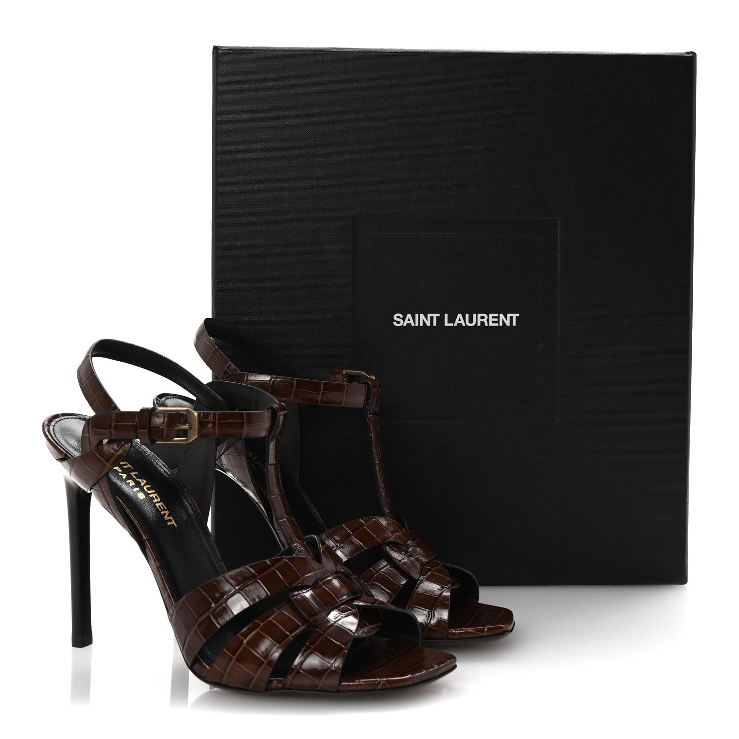 Saint Laurent Calfskin Crocodile Embossed Tribute 105 Sandals 36.5 Moro 10 of 10