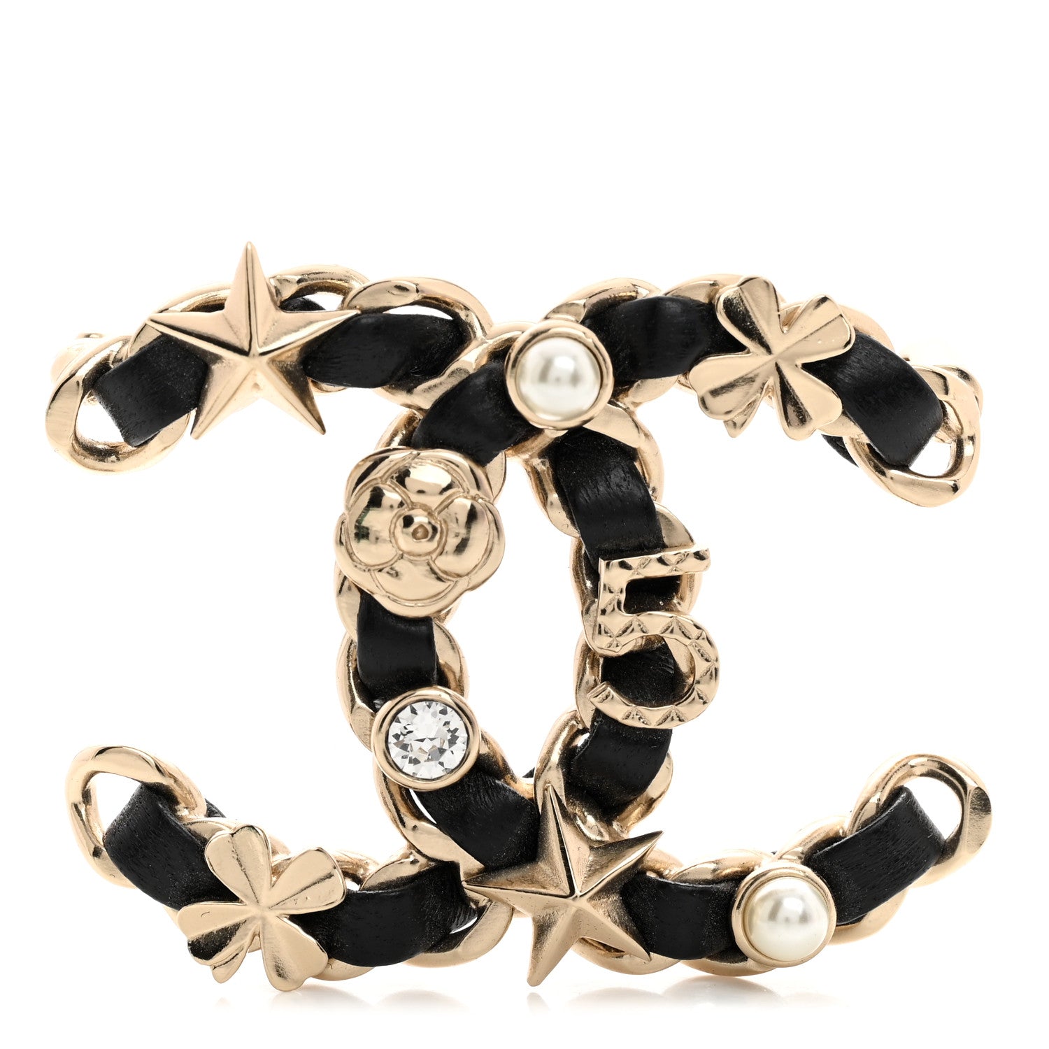 Chanel Lambskin Pearl Strass Sergeant Chanel Brooch Black Gold 1 of 4