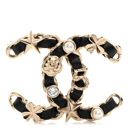 Chanel Lambskin Pearl Strass Sergeant Chanel Brooch Black Gold 1 of 4