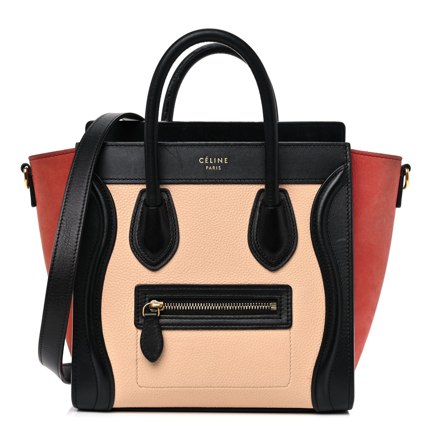 Drummed Calfskin Nubuck Nano Tri-Color Luggage Ruby