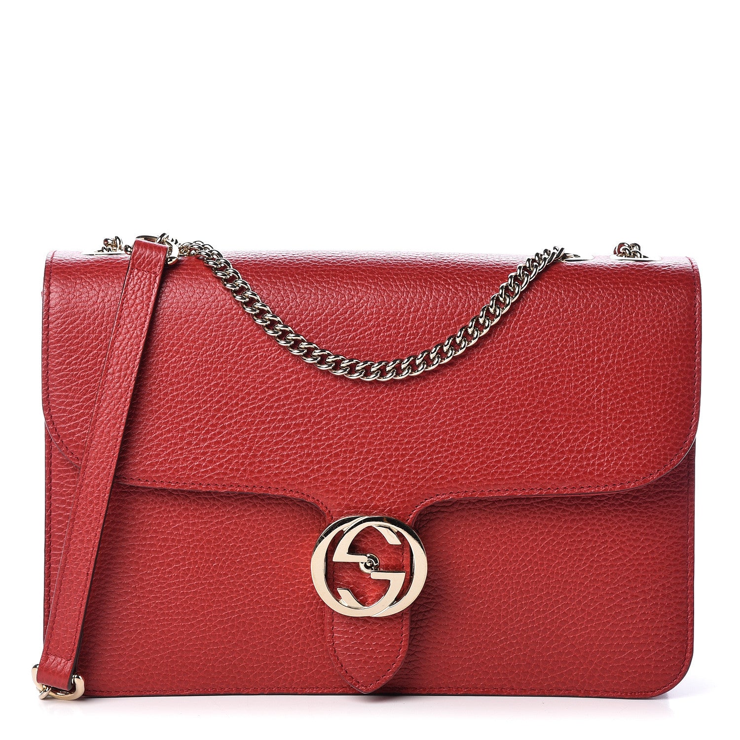 Gucci Dollar Calfskin Interlocking G Shoulder Bag Red 1 of 10
