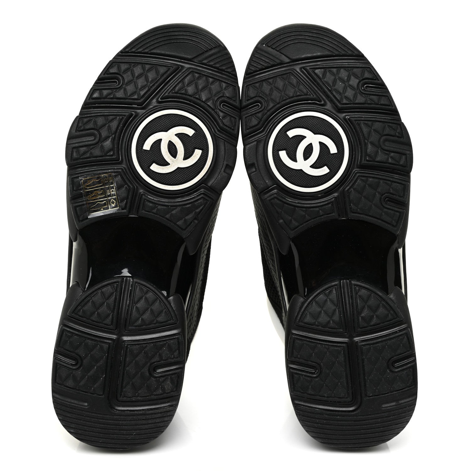 Chanel Fabric Calfskin Suede CC Sneakers 38 Black White 5 of 11