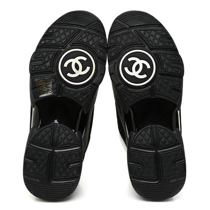 Chanel Fabric Calfskin Suede CC Sneakers 38 Black White 5 of 11