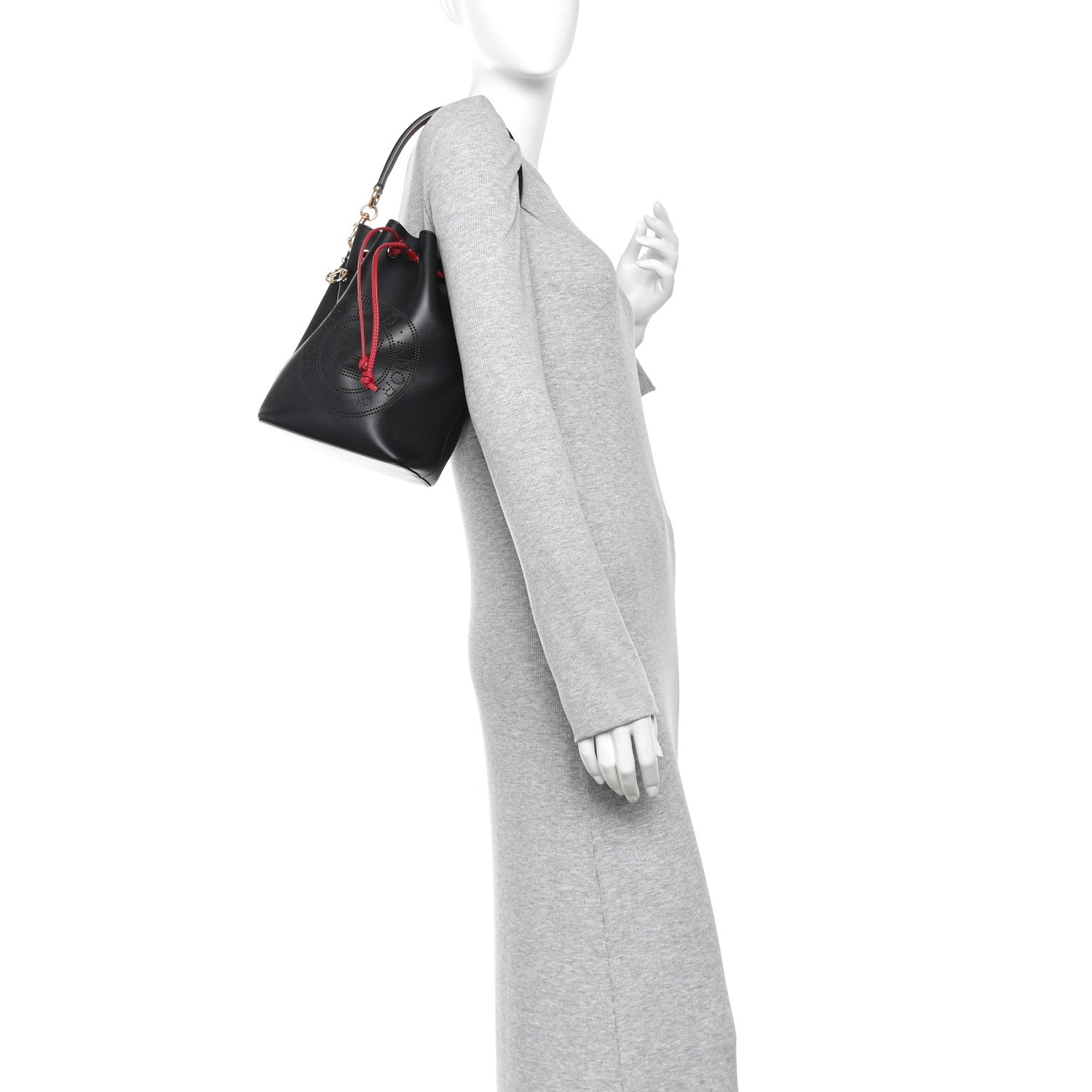Fendi Vitello Grace F is Fendi Stamp Patch Perforated Small Mon Tresor Bucket Bag Black 2 of 9